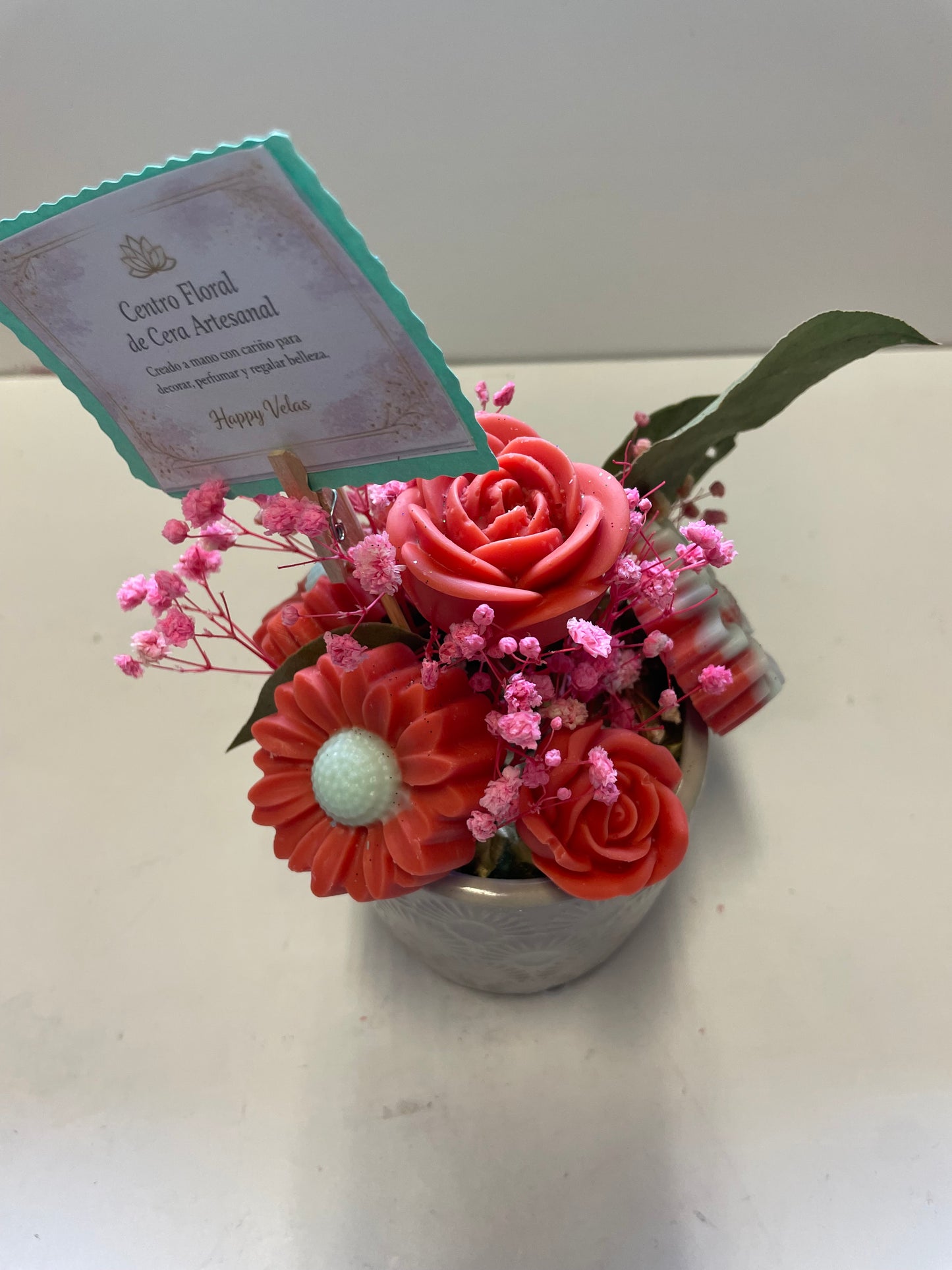 🌸 Centro Floral de Cera Artesanal – Happy Velas
