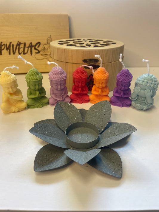 Set Budas Chakras con Baúl Ritual y Flor de Loto