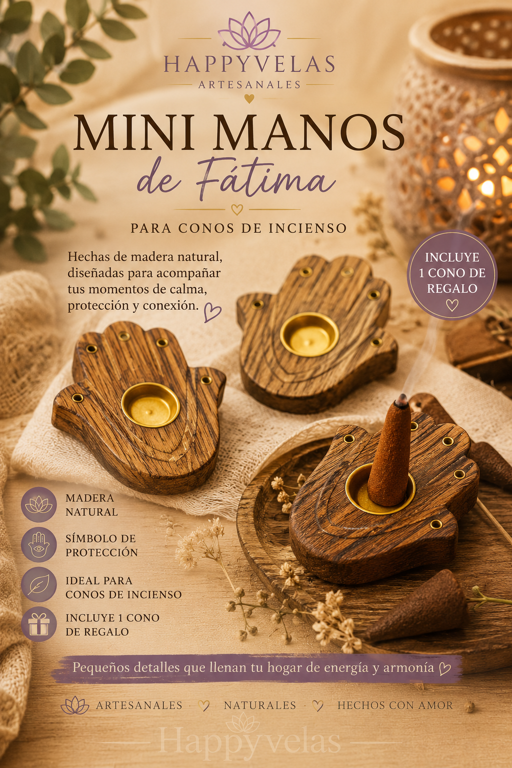 🌿 Mini Manos de Fátima para Conos de Incienso